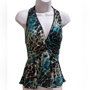 XOXO Teal and Brown Animal Print Top